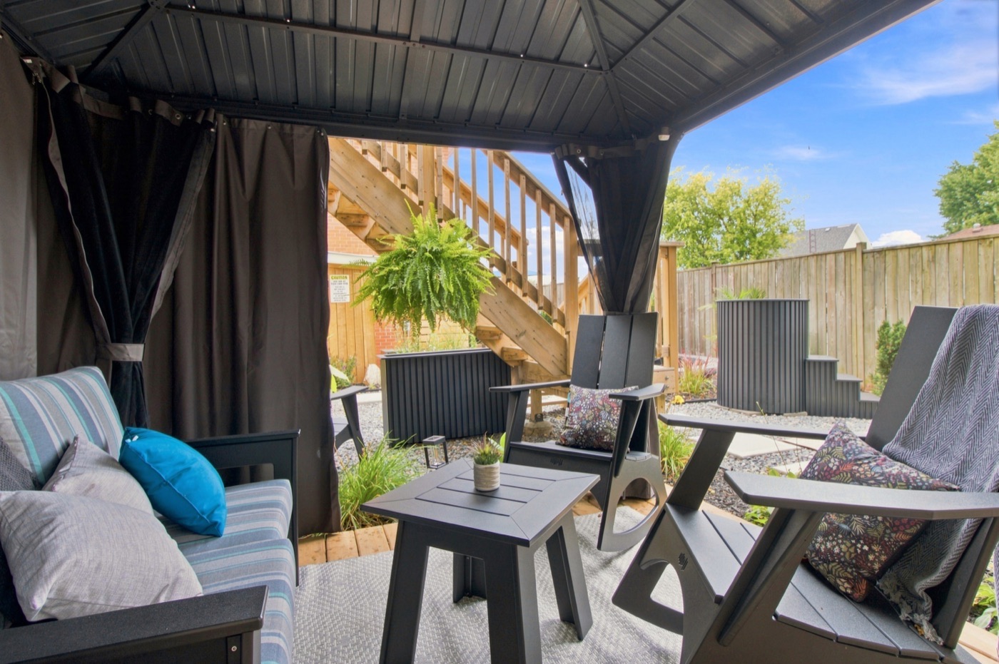 Seating beneath the pergola